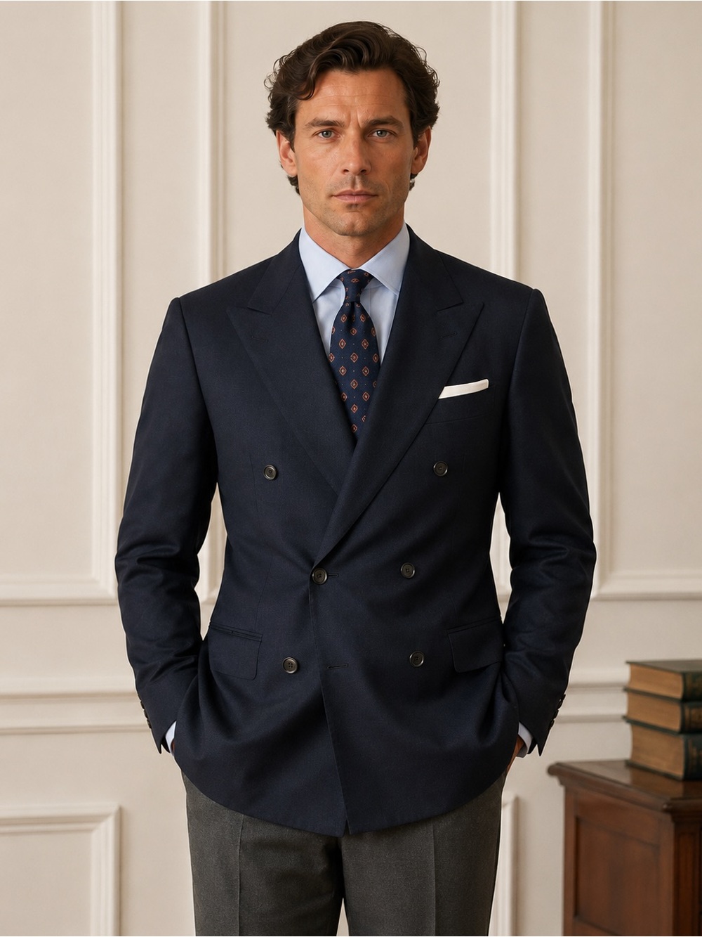 Trabaldo Togna Vito Rufolo Double Breasted Wool Blazer Jacket 41R Navy Blue